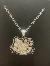 Big Hello Kitty Cat Kitten White Gold Silver Cubic Zirconia Pendant Necklace