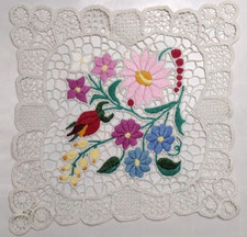 Vintage NEEDLEWORK Placemat DOILY Floral Multicolor Hand Sewn WOW Exquisite Work