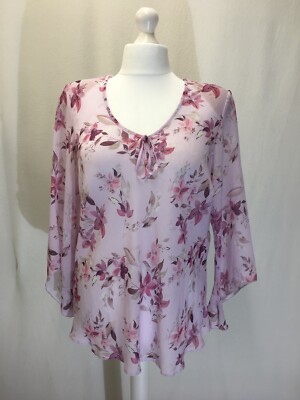 Women's pink flower patterned lightweight blouse Round neck Polyester UK Size 20