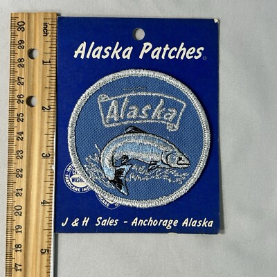 Embroidered Patch Alaska Salmon Patch J&H Sales Round Fish Appliqué Iron On