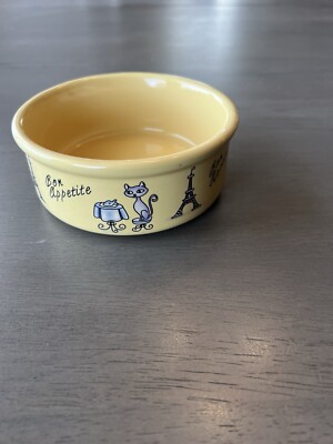 Bon Appetit Ceramic Kitten Bowl French Paris Eiffel Tower Food Water Cat Dish