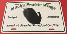 Mack's Prairie Wings Booster License Plate Stuttgart Arkansas Waterfowl PLASTIC