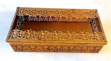 Vintage Tissue Kleenex Box Holder Gold Filigree Hollywood Regency Mid Century