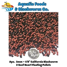 Apx 3mm California Blackworm & Beef Heart Floating Pellets Tropicals & Pond