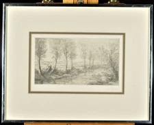 Etch & drypoint on paper, “Pres Du Moulin”, Alphonse Legros, 1890’s, Signed