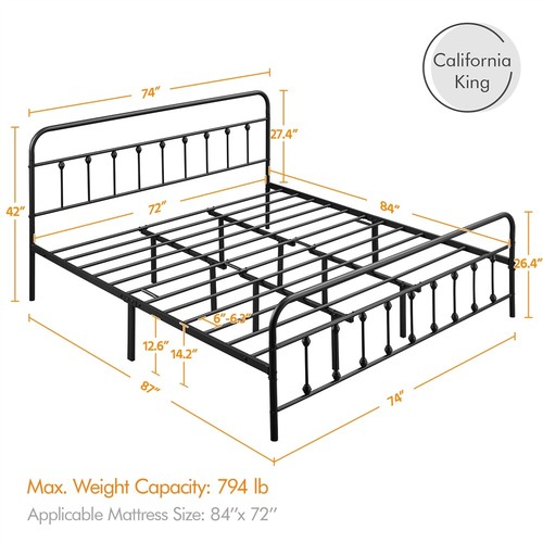 Metal Bed Frame Twin/Full/Queen/King Mattress Foundation Storage High Headboard - Picture 17 of 17