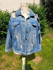 Simply Be Distressed Denim Jacket With Holes, Rips & Unusual Sleeve Trim Size 18