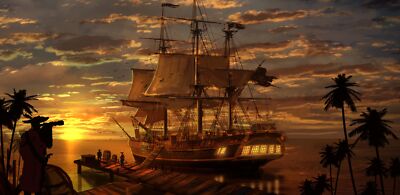 Anime sailing ship pirates sky rigging vehicle fantasy Play Gaming Mat Desk