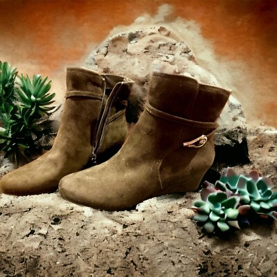 Pristine 8M Impo Garus Black Memory Foam Wedge Heel Ankle Boots Bootie Side  Zip