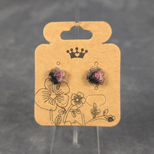 Pink Black Rose Flower Stud Earring Stainless Steel Post Butterfly/Silicone Back