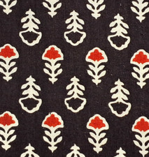 By the Yard Floral Indian Block Print Fabric for Sewing Quilting Black Brown