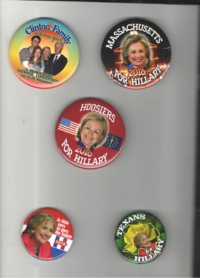 2016 pin HILLARY Clinton pinback Campaign button Collection  5 DIFFERENT STATES