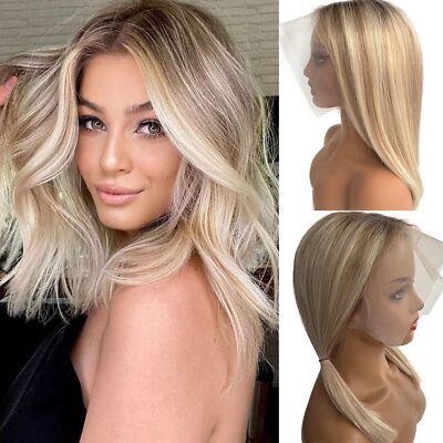 Blonde Balayage Human Hair Bob Wig 13x4 Lace Front Transparent Short Ombre Wigs