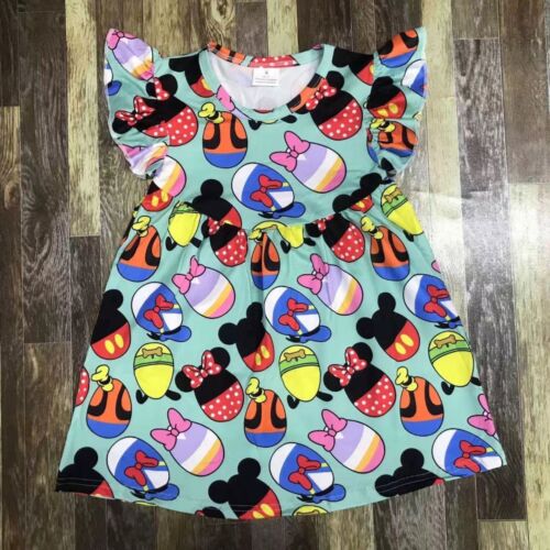 New in Bag Easter Egg Disney Characters Mickey Goofy Donald Flutter Sleeve Dress - Picture 1 of 1