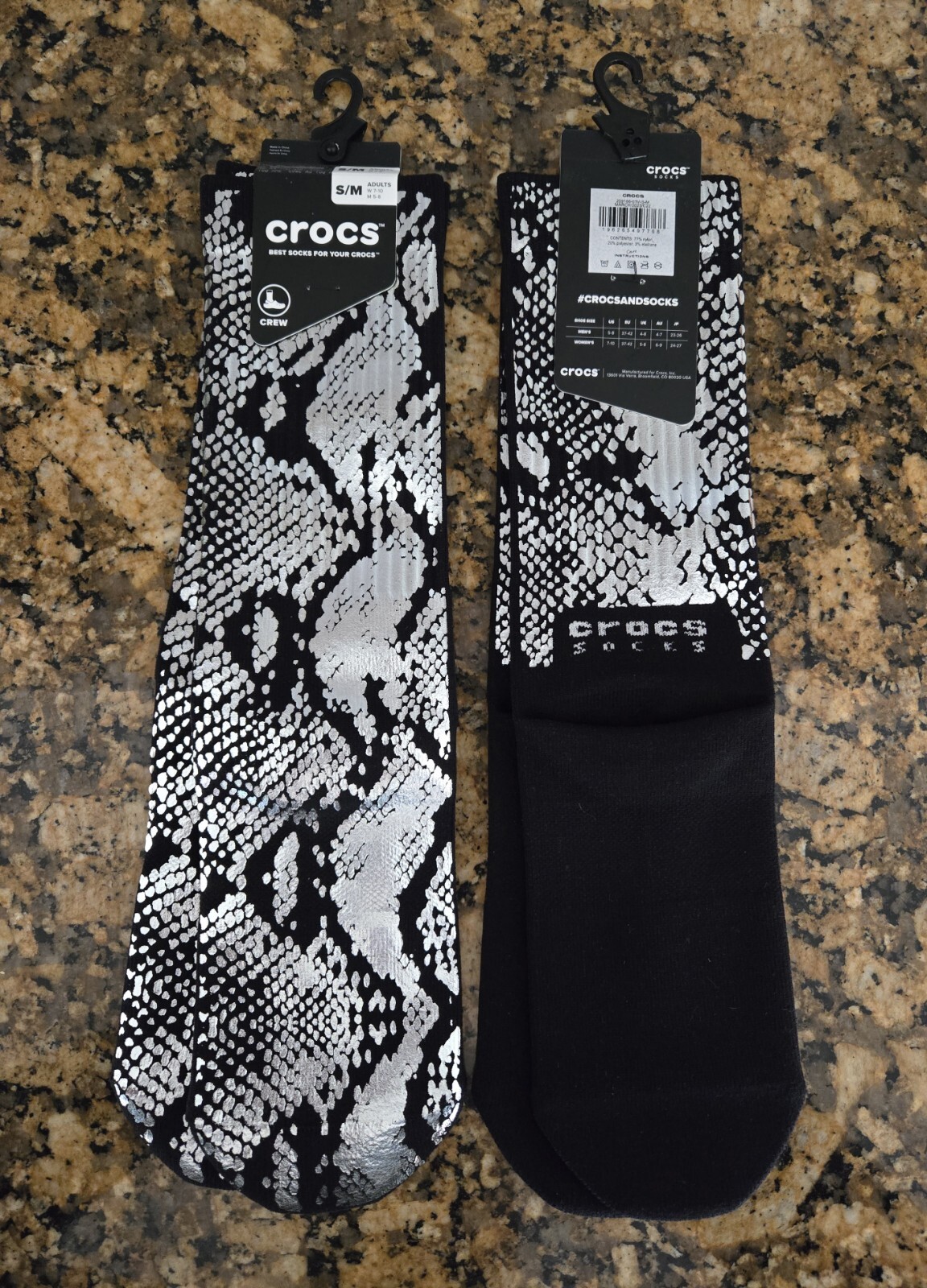 CROCS CREW SOCKS SNAKESKIN PATTERN SET OF 2  S/M NEW-image