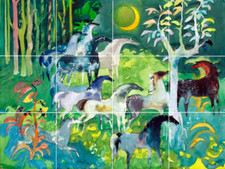 the night herd wild horses forest garden moon star ceramic tile mural backsplash