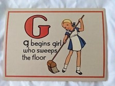 Letter G girl Framable Nursery Art  Cavallini Alphabet Flashcard junk journal