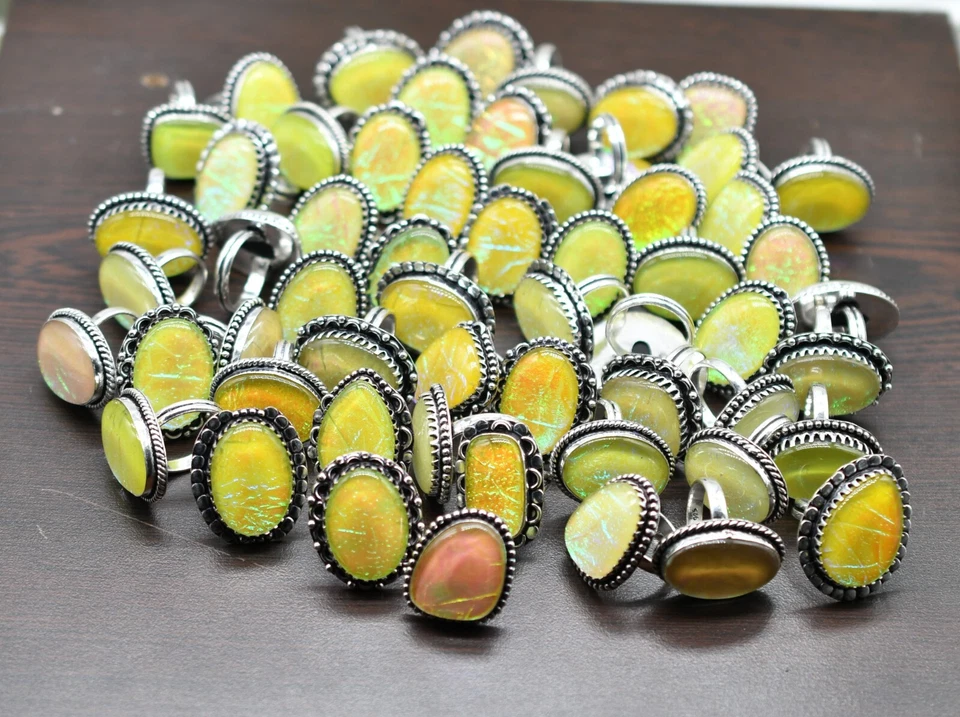 Gelb Triole Opal Edelstein Mix Menge Schmuck Ringe, Mix Design Versilbert - Bild 2 von 4