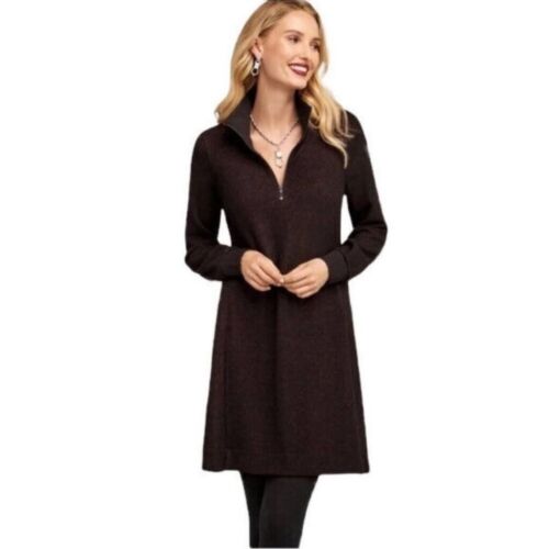 Cabi Black Burgundy Cuddle Long-Sleeve Sweater Dress Size S - Picture 1 of 16