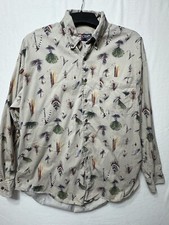 Chaps Men’s Dress Shirt Button Up Size Large Fishing Lure Pattern VTG 1990s