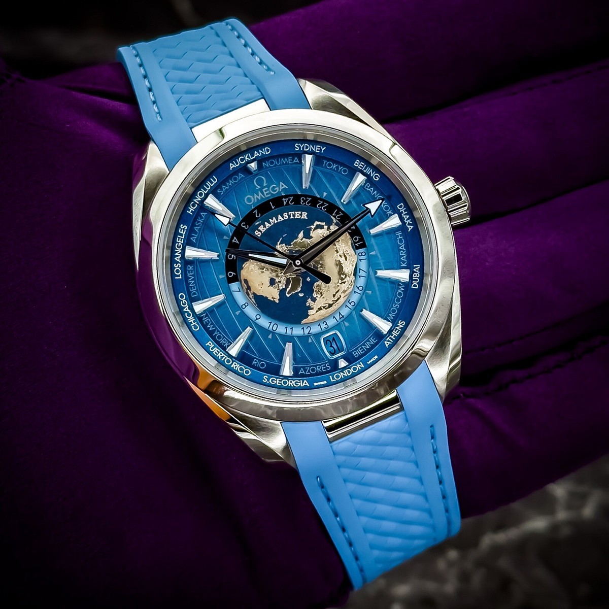 Omega Sea Master Aqua Terra WorldTimer Summer Blue FullSet Ref