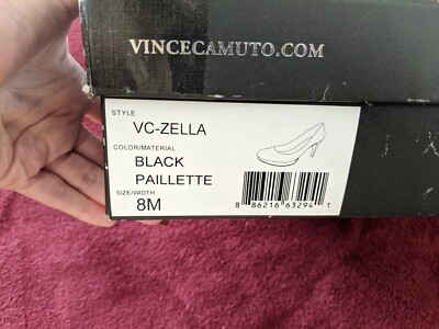 VINCE CAMUTO Women's Zella Black Paillete Pumps 8M / 38. New In