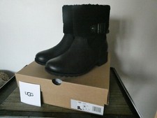 UGG Elings Women  s Black Leather Fur Cuff Zip Waterproof Boots Women  s US 7,US 8