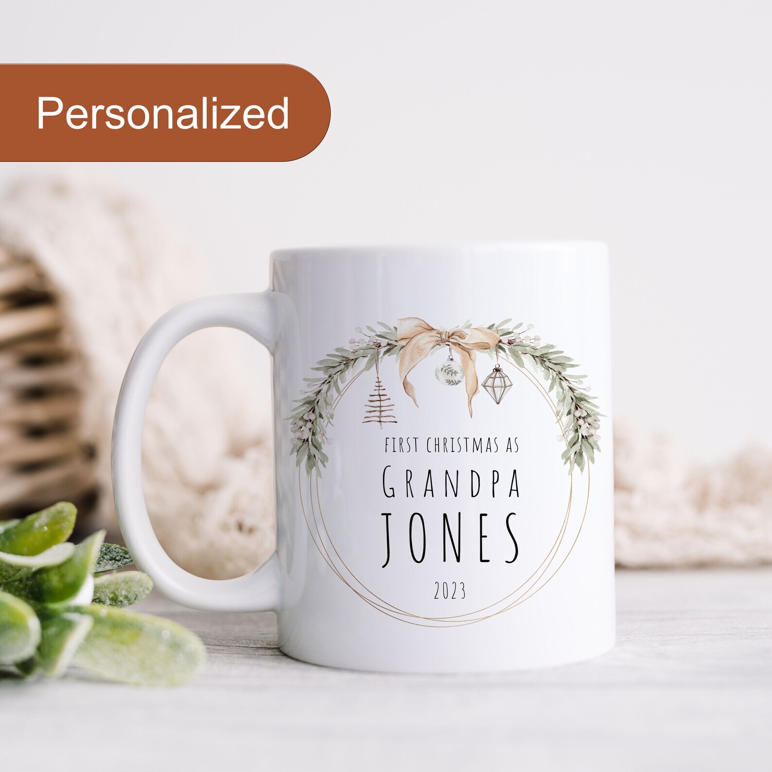 Personalized First Christmas As Grandpa Coffee Mug Custom Gift
