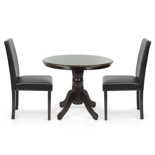 3 Piece Dining Table Set, 2 Solid Wood Falabella Chairs w Pedestal Round Table - Picture 24 of 29