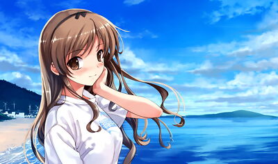 Anime brown eyes hair deep blue sky and pure white Custom Gaming Mat Desk
