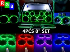 JHB 4PCS 8" Remote Bluetooth RGB LED Subwoofer Subs Loud Speaker Rings Lights