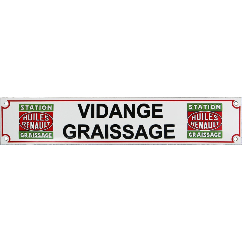 Plaque émaillée Renault Vidange Graissage enseigne rétro jaune