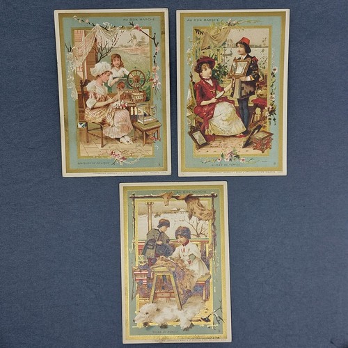 LOT de 3 chromos Au bon marché à fond doré L'arquebusier Violette de
