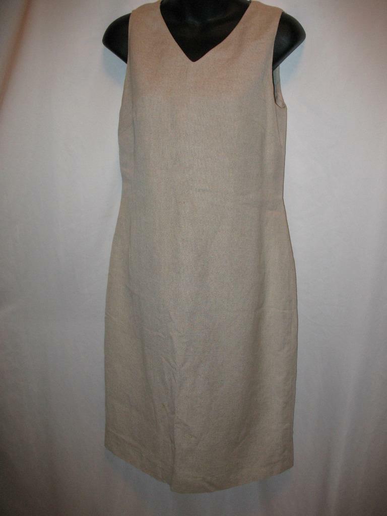 chinese dress ladies Harve Benard Beige Linen Blend Buttoned Collared Lined A Line Dress Si –  Thrift Threads main image 0