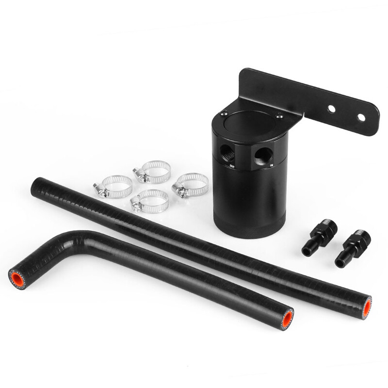 1 Set Car Auto Oil Catch Can Baffled Oil Separator Tank 2 Port With Hose Part