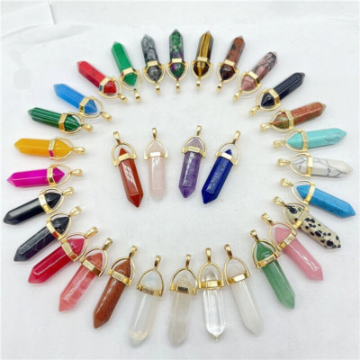 Natural Stone 100pcs Gold Hexagonal Column Pendants for Jewelry Making Wholesale