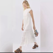Urban Outfitters Sandra Ruffled Smocked White Maxi Dress. Size XS 