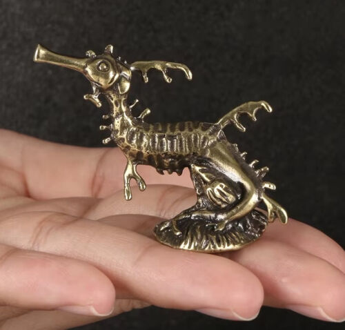 Brass Seahorse Fish Figurine Small Animal Statue Office Home Decoration Toy Gift - Picture 1 of 6