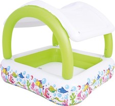 Inflatable Paddling Pool With Sun Shade - Square Swimming Pool With Canopy