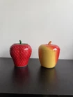 VTG Hazel Atlas Milk Glass Strawberry & Apple Jelly/Jam Jars Set Of 2
