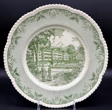 Royal Cauldon Dartmouth College 10-1/2" The Old Row Green Dinner Plate Crazing