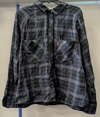 Levi's Trendy Harrison Plaid Button-Down Raglan Shirt - Blackened Pearl-1X