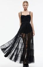 Alice + Olivia Deena Sleeveless Pleated Maxi Black Tulle Dress With Hot Pants 8