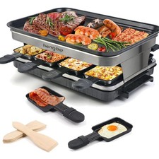 Raclette Tischgrill 8 Personen elektrisch 1500W Antihaft Edelstahl - Hengbo