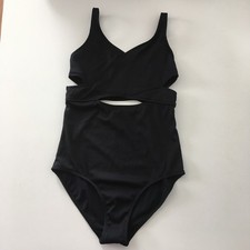 NWT Abercrombie Kids Size 15/16 Black Ribbed 1 Piece Swimsuit Bathing Suit