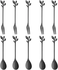 Stainless Steel 10-Pc Mini Fork and Spoon Set - Perfect for Coffee & Parties