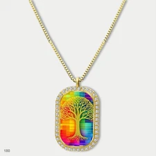 Amazing Colorful Tree of Life Pendant Necklace Chain Graphic Dog Tag Chain Gift