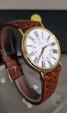 Vintage Movado ESQ Quartz Watch 87-A4-885 White Dial, Gold Roman Numerals, 33mm