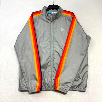 Aldi Gear Jacket XL Gray Rainbow Stripe Full Zip Windbreaker Retro Polyester