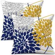 Decorative Throw Pillow Covers Set of 2 Double-Sided 8X8 Inch White Linen Yel...